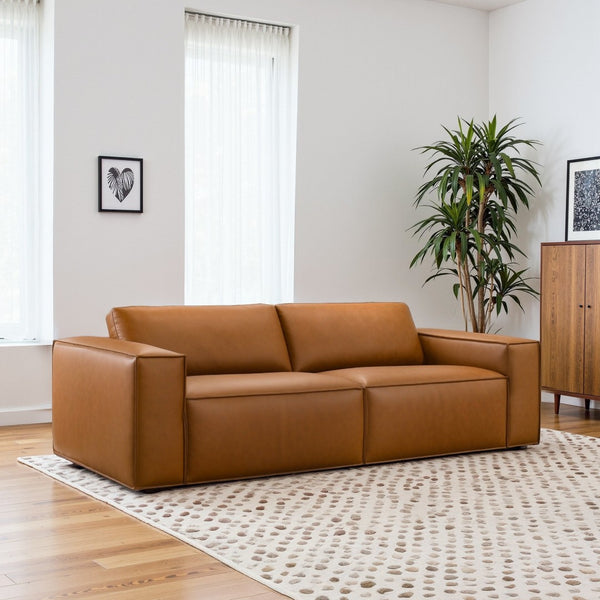 English Elm Uvalde Vegan Leather Sofa with Tapered Legs and Low Profile Mid-century Design B183P423276