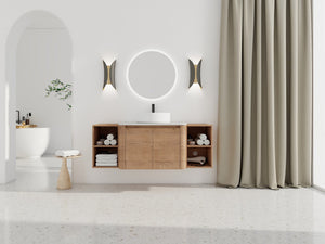 English Elm 54'' Elegant Wall-Mounted Bathroom Vanity With Ceramic Vessel Sink, Soft-Close Doors & Storage Shelves W999S00414