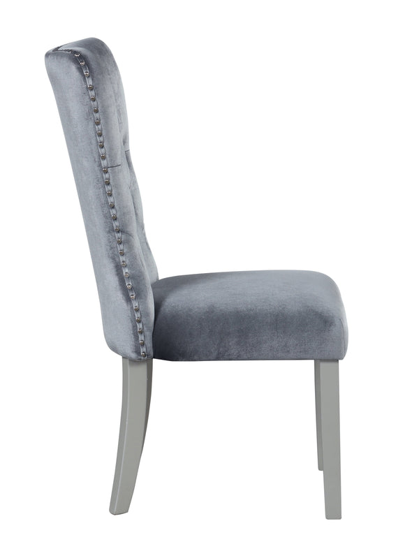 English Elm Geneva Grey Upholstered Side Chair with Jewel Tufted Back, Chrome Nailheads & Silver Champagne Legs B078P301572