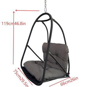 English Elm without Swing Egg Chair Rattan Hanging Patio Basket with C-Bracket, Foldable, Cup Holder, Cushions, Durable Metal Frame Black W2707P388615
