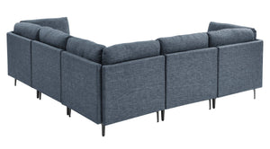 English Elm Linen Upholstered Modular Sectional Sofa with Tall Black Metal Legs for Living Room Dark Blue B2748S00123