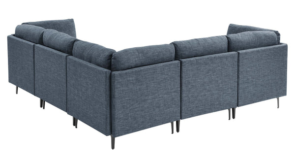 English Elm Linen Upholstered Modular Sectional Sofa with Tall Black Metal Legs for Living Room Dark Blue B2748S00123