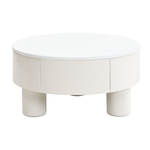 English Elm Round Nesting Coffee Table Set with Hidden Storage Drawer and Space-Saving Stackable Design for Living Room Off White,White W821S00034