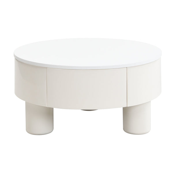English Elm Round Nesting Coffee Table Set with Hidden Storage Drawer and Space-Saving Stackable Design for Living Room Off White,White W821S00034