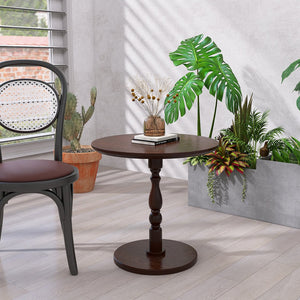 English Elm 23'' Walnut Brown Accent Round Table — Modern Small Drink & Nightstand, Solid Wood Legs, Space-Saving Design W2295P339098