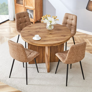 English Elm 5 Piece Round Dining Table Set, Modern Round Table and 4 Upholstered Chairs For Dining Room, Kitchen Room, Living Room, Easy Assembly