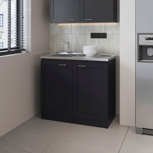 English Elm Fm Furniture Haivana Matte Black Utility Sink Cabinet with Double Doors and Storage Shelf B128S00053