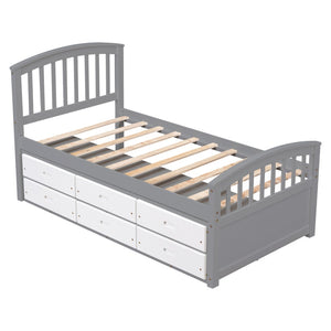 English Elm Twin Platform Bed Solid Pine Frame Six Drawer Storage Clean Modern Bedroom Design N719S000121S