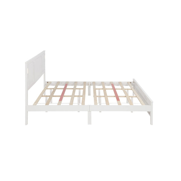 English Elm King Pine Wood Platform Bed with Led Lighting Usb Charging Tall Panel Headboard White W504S00274