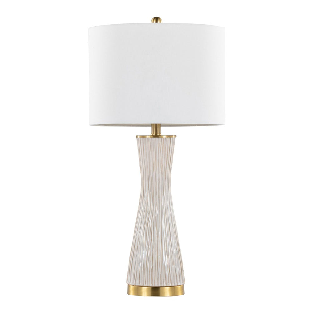 English Elm Brush Ceramic Table Lamp Set of 2 with Gold Base and Linen Shade for Refined Interiors B202P471585