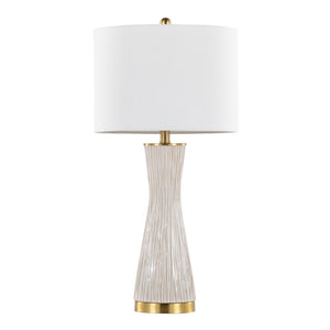 English Elm Brush Ceramic Table Lamp Set of 2 with Gold Base and Linen Shade for Refined Interiors B202P471585