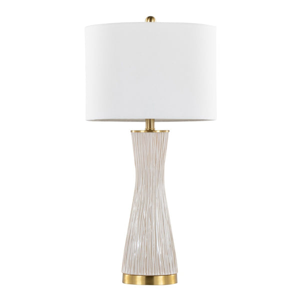 English Elm Brush Ceramic Table Lamp Set of 2 with Gold Base and Linen Shade for Refined Interiors B202P471585