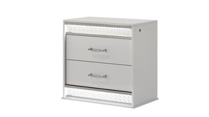 English Elm Glam Modern 2-Drawer Nightstand with LED Edge Lighting, Red Velvet Lined Top Drawer, Crystal Accents G150108644