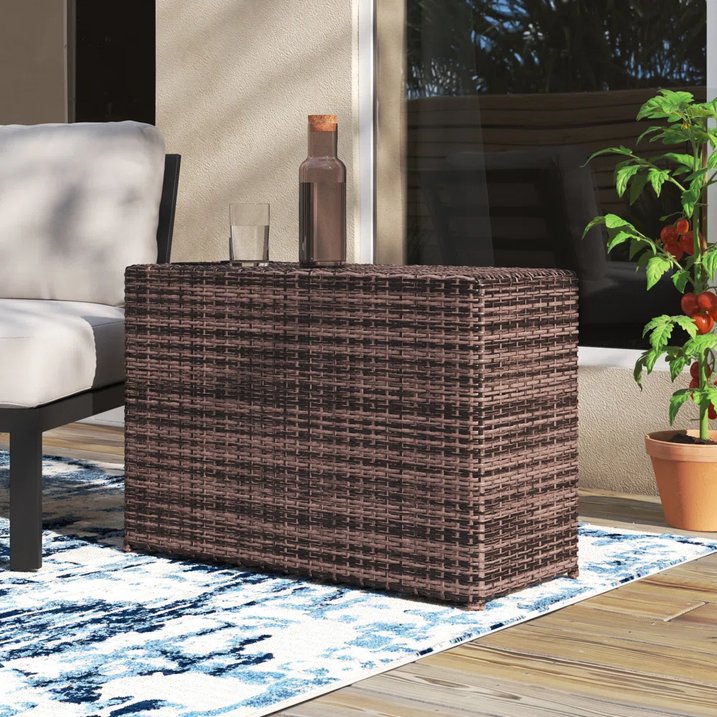 English Elm Fully Assembled Outdoor Side Table with Drink Holders, Wicker Espresso, Weather-Resistant 31x13x23 B120P205381