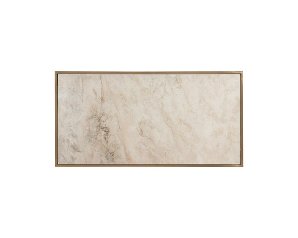 Sunpan Kamali Side Table: Stylish Beige Marble & Antique Gold Base – Modern Elegance for Your Living Space