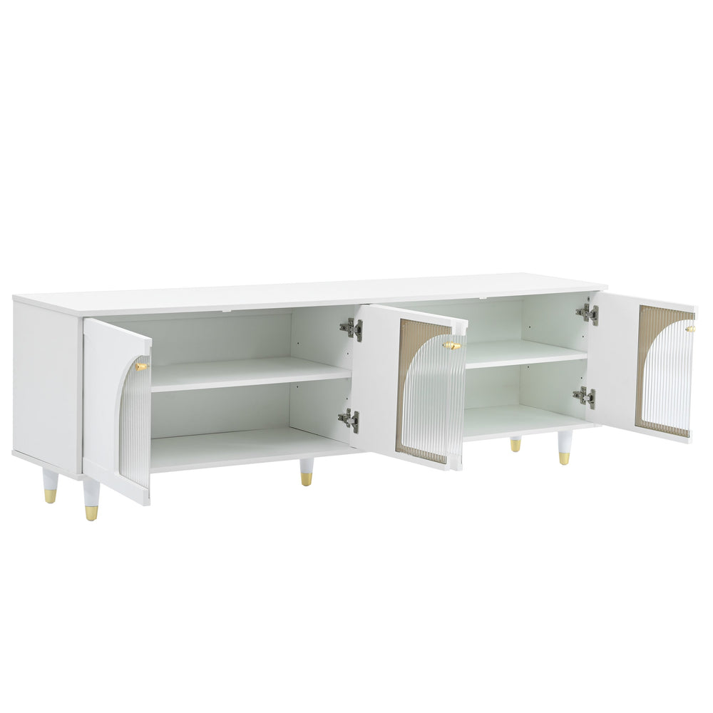 English Elm ON-TREND Fluted Glass TV Stand with Gold Accents and Adjustable Shelves, Arch Door Media Console Elegance White WF325998AAK