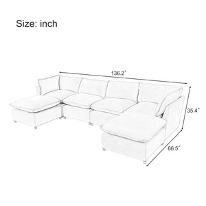 English Elm U_Style Large U-Shape Sectional Sofa with 2 Chaise & Removable Ottomans, 6-Seater, Polyester, Modern Piping Design, Spacious Comfort 136" WY000415AAE