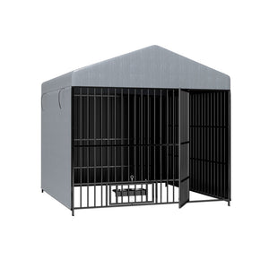 English Elm Large Outdoor Dog Kennel Heavy Duty Iron Run with Waterproof Canopy and Feeding Bowls W1820P321938