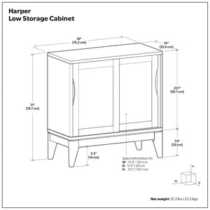 English Elm Harper Rubberwood Low Cabinet Mid-century Modern Sliding Doors Adjustable Shelved Storage B136P436061