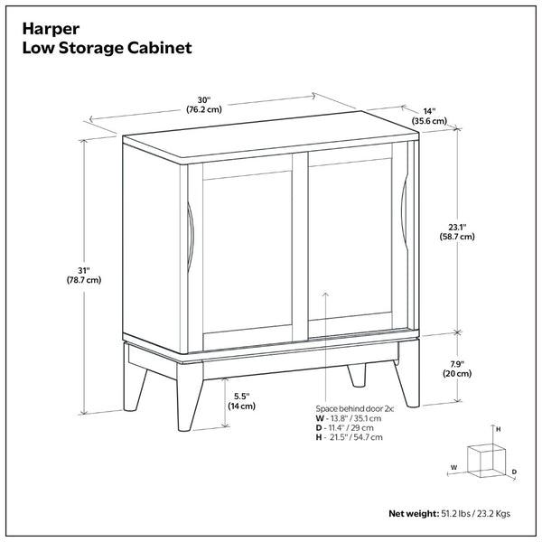 English Elm Harper Rubberwood Low Cabinet Mid-century Modern Sliding Doors Adjustable Shelved Storage B136P436061