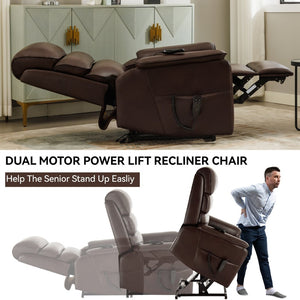 English Elm Dual Motor Power Lift Recliner with Massage Heat and 180 Degree Brown Lounge Chair Brown W1803S00063