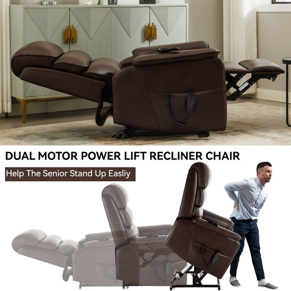 English Elm Dual Motor Power Lift Recliner with Massage Heat and 180 Degree Brown Lounge Chair Brown W1803S00063