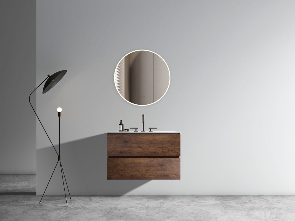 English Elm Alice Floating Bathroom Vanity Rosewood Finish Engineered Stone Basin Triple Drawer W1865S00234