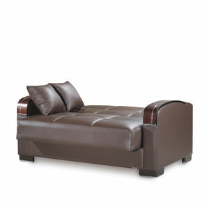 English Elm PrimeNest Mobilon Upholstered Convertible Loveseat with Storage, Sleeper Click-Click Design, 600lb Capacity Brown PU B030P281799