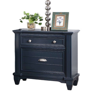 English Elm Transitional Slate Blue Nightstand Solid Wood Nickel Hardware Molded Drawer Bedroom B2741P435911