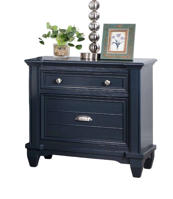English Elm Transitional Slate Blue Nightstand Solid Wood Nickel Hardware Molded Drawer Bedroom B2741P435911