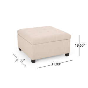 English Elm Christopher Knight Home® - ISABELLA Upholstered Storage Ottoman with Tufted Lid, Soft-Close Hinge, Birch Legs, 32" Square Wheat 52528.00FWHEAT