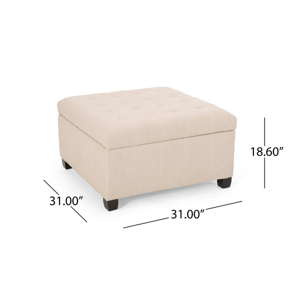 English Elm Christopher Knight Home® - ISABELLA Upholstered Storage Ottoman with Tufted Lid, Soft-Close Hinge, Birch Legs, 32" Square Wheat 52528.00FWHEAT