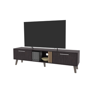 English Elm Dragon Modern Wengue TV Stand with 2 Drop-Down Door Compartments, Open Shelf & Conical Legs B128P263715
