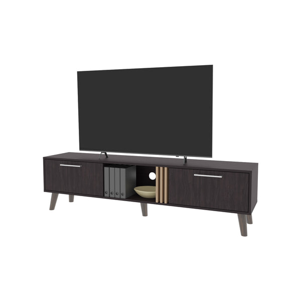 English Elm Dragon Modern Wengue TV Stand with 2 Drop-Down Door Compartments, Open Shelf & Conical Legs B128P263715