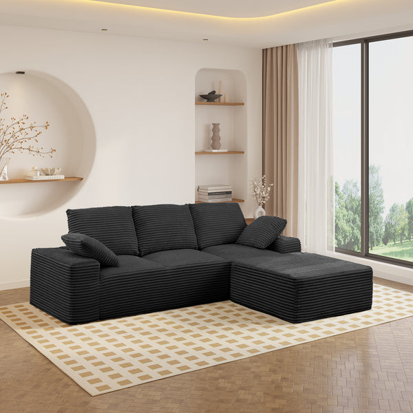 English Elm 103.5" Cloud Sectional Couch with L-Shape Chaise - No Assembly Modular Sofa, Plush Corduroy, Deep Seat Comfort Black T3801S00006