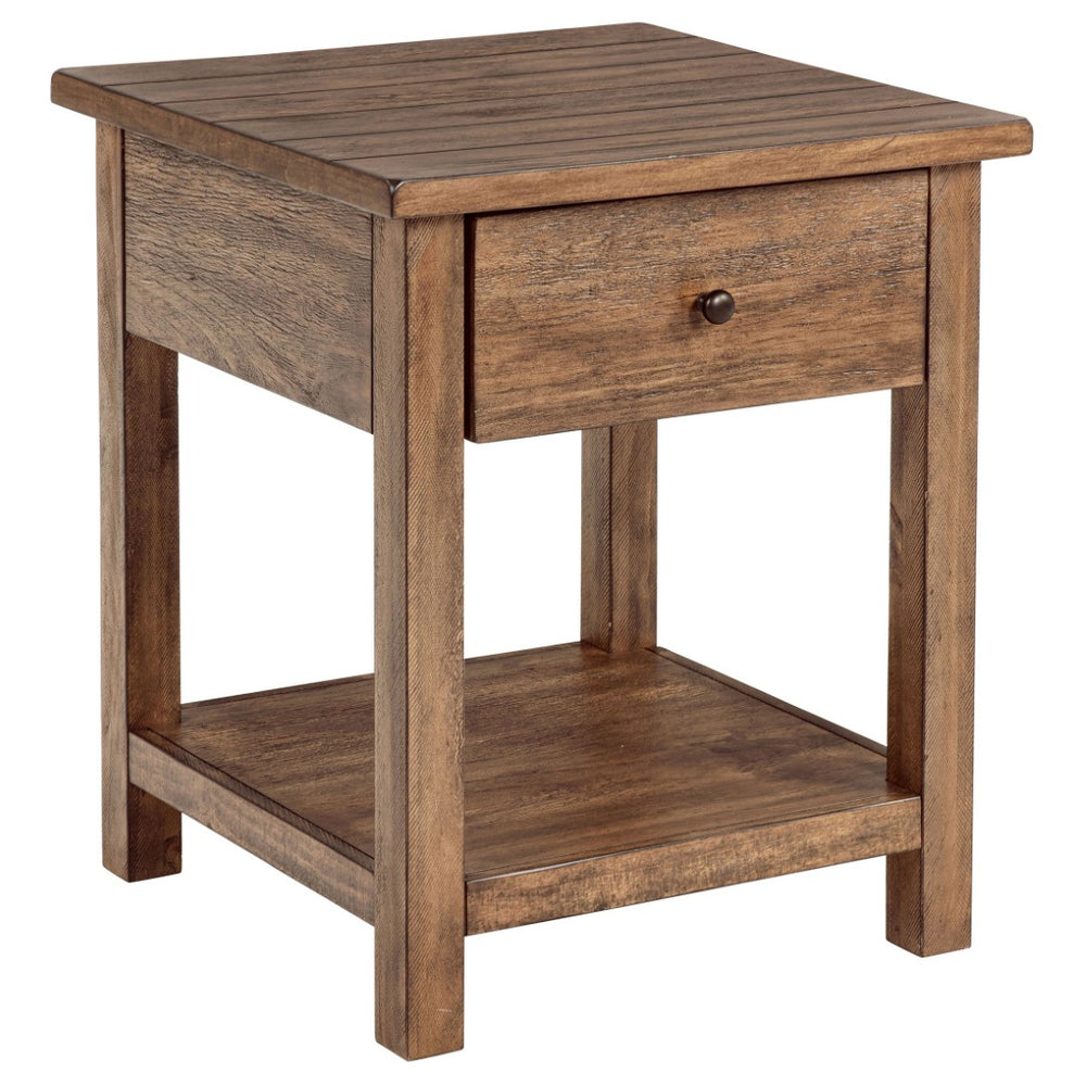 English Elm Castleton Solid Pine End Table with Drawer and Shelf for Farmhouse Living Rooms B062P451648
