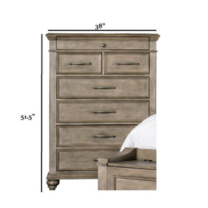English Elm Transitional 7 Drawer Chest Aged Oak Veneer Bun Feet Ball Bearing Glides Bedroom B2741P372699