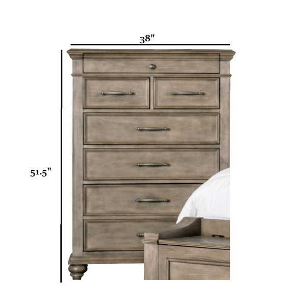 English Elm Transitional 7 Drawer Chest Aged Oak Veneer Bun Feet Ball Bearing Glides Bedroom B2741P372699