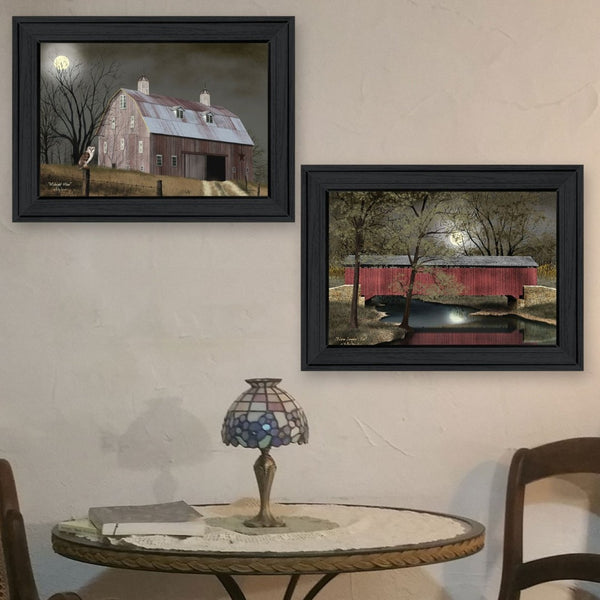 English Elm "midnight Moon" Billy Jacobs 2-piece Framed Nocturnal Art Set for Gallery Walls B06787783