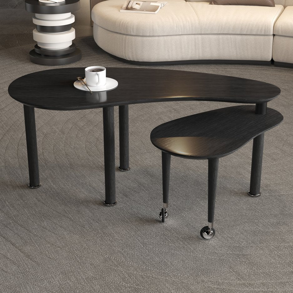 English Elm Contemporary rotatable cocktail table with 360° swivel top, sintered stone & MDF surface, space-saving design Black W2899P372752