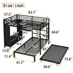 English Elm Full Over Twin Bunk Bed With Integrated Wardrobe, Trundle, Foldable Desk & Noise-Reduced Design In Black W1580S00136