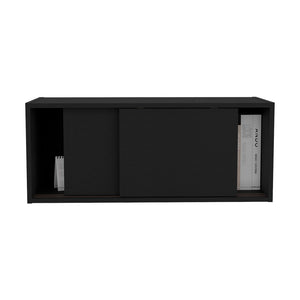 English Elm Wall Cabinet Bliss Engineered Wood Wall-Mounted Storage Black with Sliding Doors, 55 lb Capacity, Sleek Modern Design B092P245924