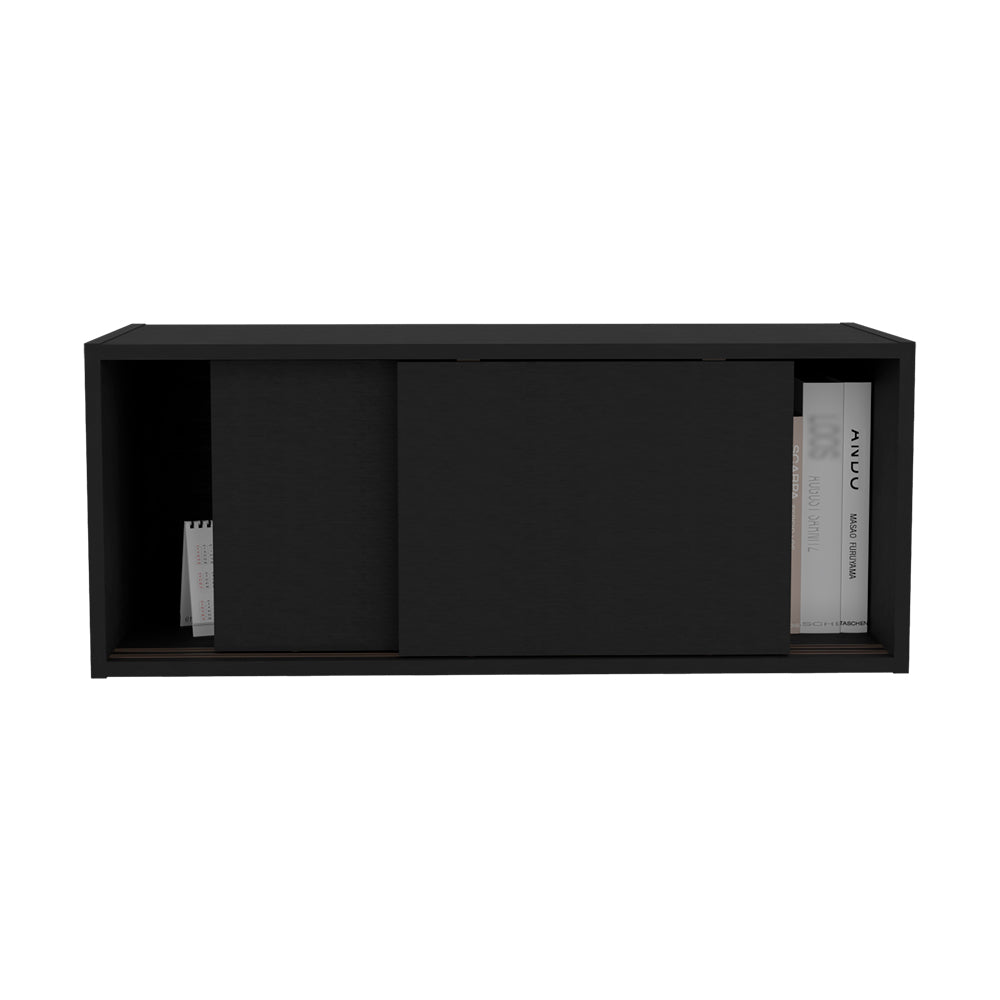 English Elm Wall Wall Cabinet Bliss Office Black — Sleek Engineered Wood Wall-Mounted Storage with Sliding Doors, 55 lb Capacity B092P245924