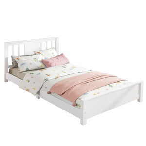 English Elm Twin Low Profile Floor Bed with Guardrails Pine Wood Frame Minimalist Bedroom White W1580P438797