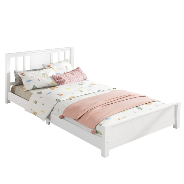 English Elm Twin Low Profile Floor Bed with Guardrails Pine Wood Frame Minimalist Bedroom White W1580P438797