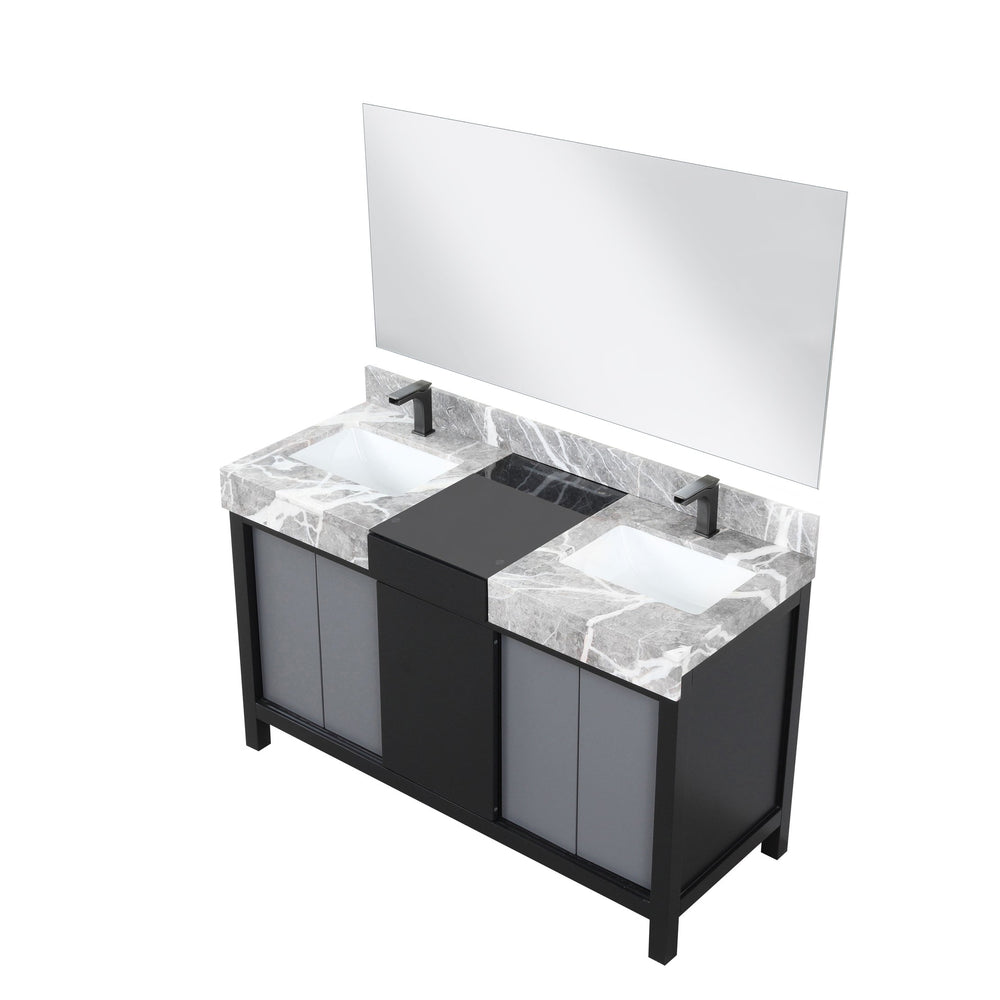 English Elm Black Double Bath Vanity Set With Castle Grey Marble Top, Gun Metal Faucet & 53" Mirror – Stylish & Durable! B2731S01026