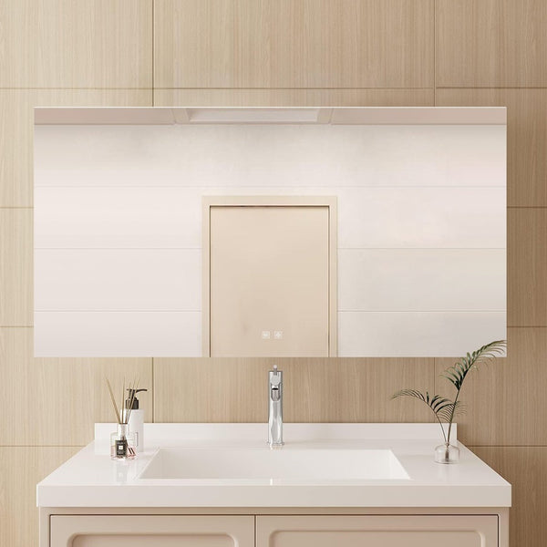 English Elm Vellum Wide Backlit Led Vanity Mirror with Defogger for Double Sink Bathrooms B2731P478342
