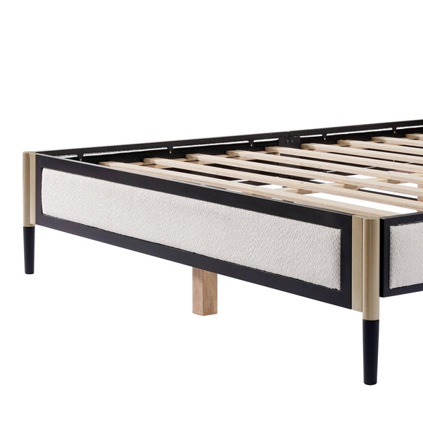English Elm Christopher Knight Home® - Full size Platform Bed with White Bouclé Headboard, Champagne Silver & Black Frame, Sturdy Slats Support N758D802021B
