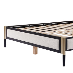 English Elm Christopher Knight Home® - Queen Platform Bed with White Bouclé Headboard, Champagne Silver & Black Frame, Solid Slats, 800lb Support N758D801819B