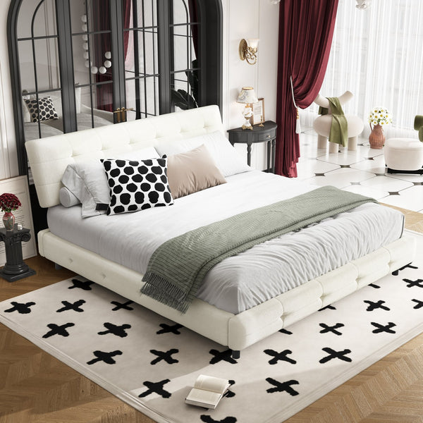 English Elm King Size Bed Frame - Luxurious Tufted Cloud Pillow Headboard, Chenille Upholstery, Solid Support W1885S00204